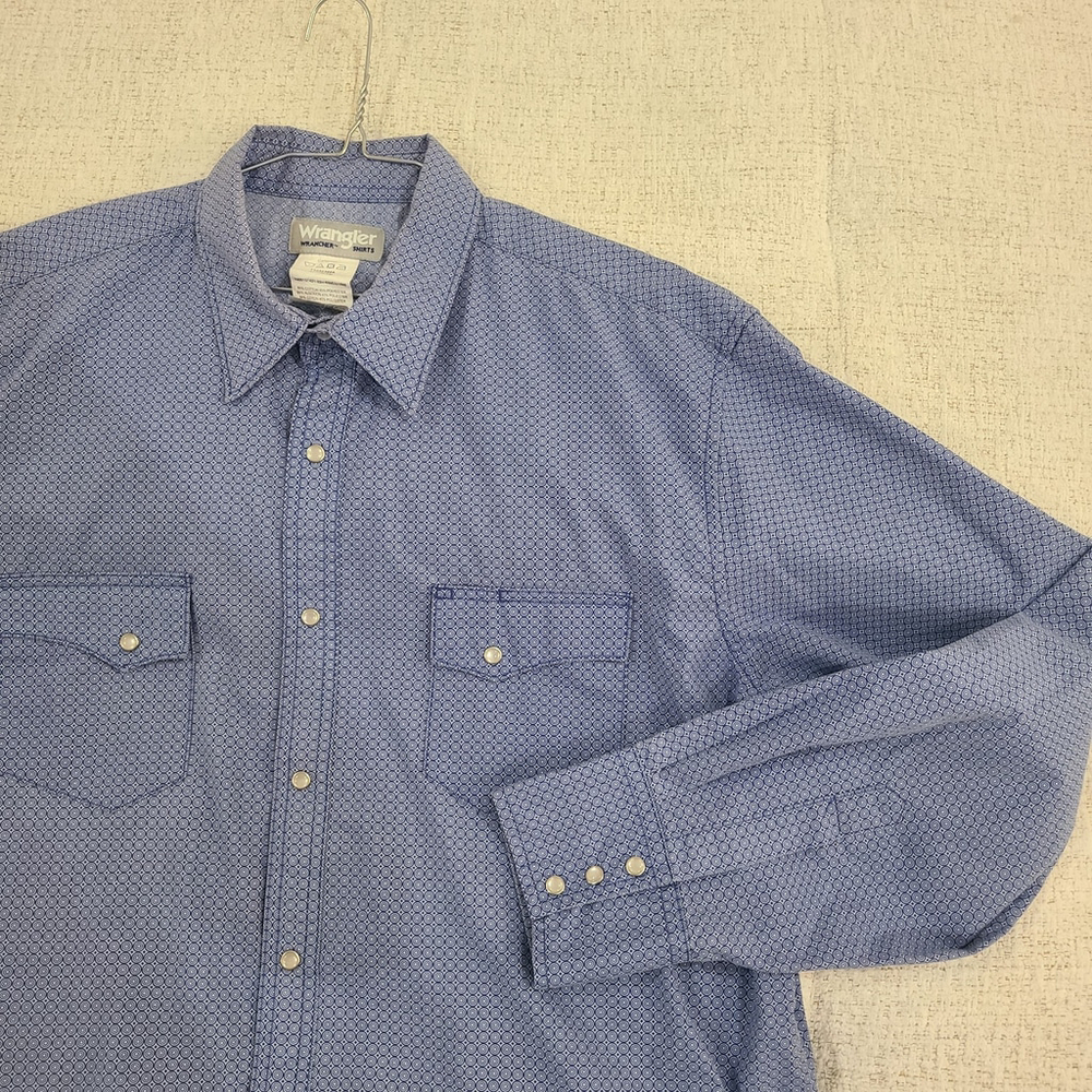 Wrangler WRANCHER Shirt Men's XL Blue Aztec Tribal Pearl Snap Southwestern